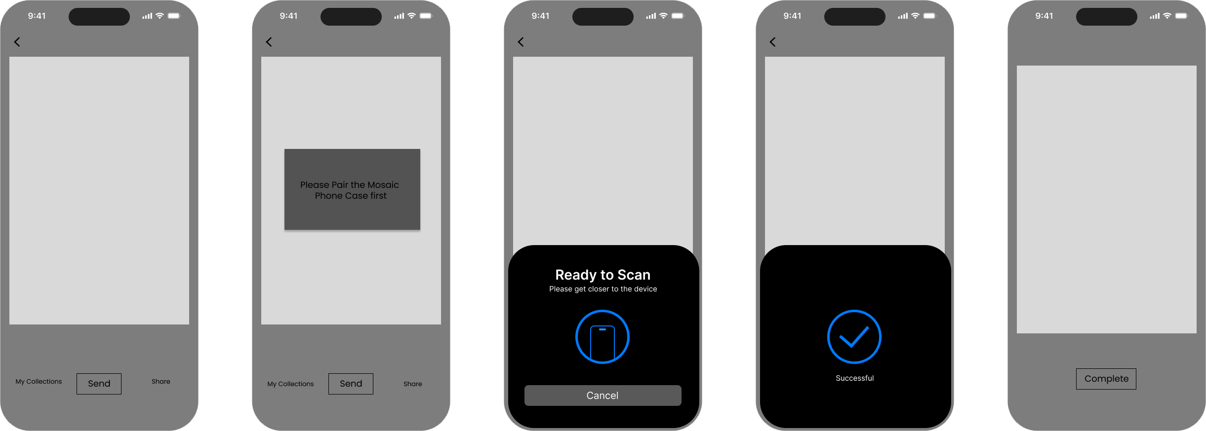 Send and complete wireframes